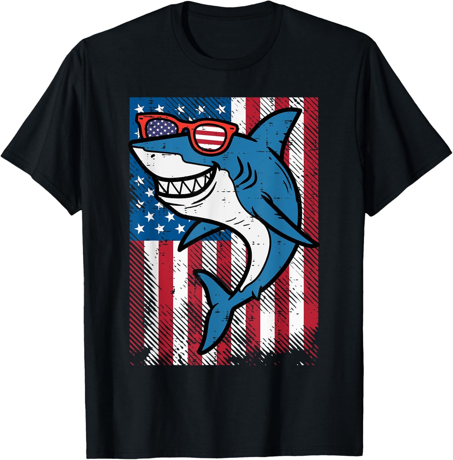 4th July Shark US Flag Independence Day America Men Boys Kid T-Shirt - T-Shirt | Black