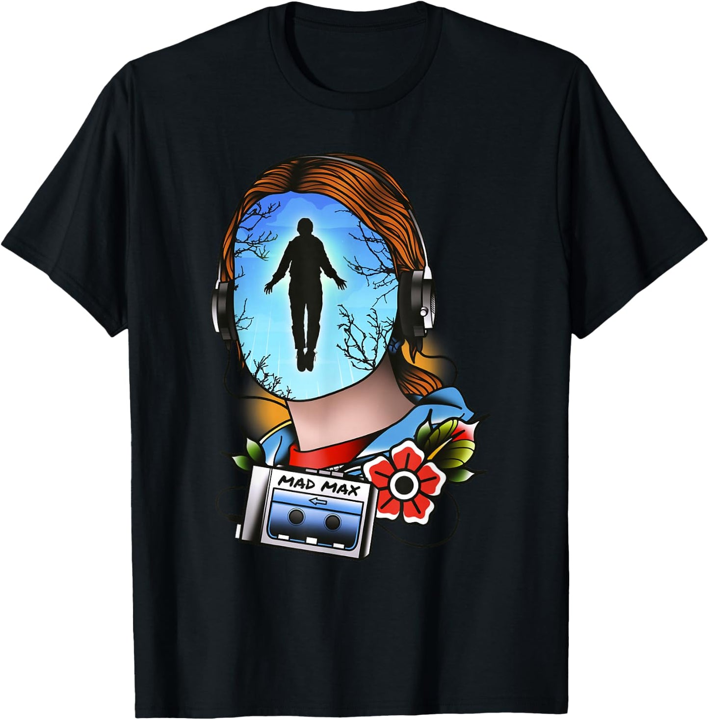 Stranger Things Mad Max Tattoo Style Big Face Epic Scene T-Shirt - T-Shirt | Black