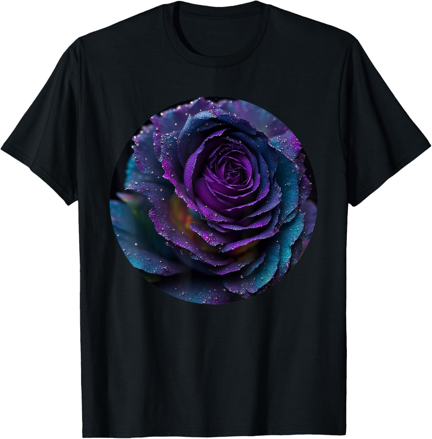 Black Purple Rose Flower Floral T-Shirt - T-Shirt | Black
