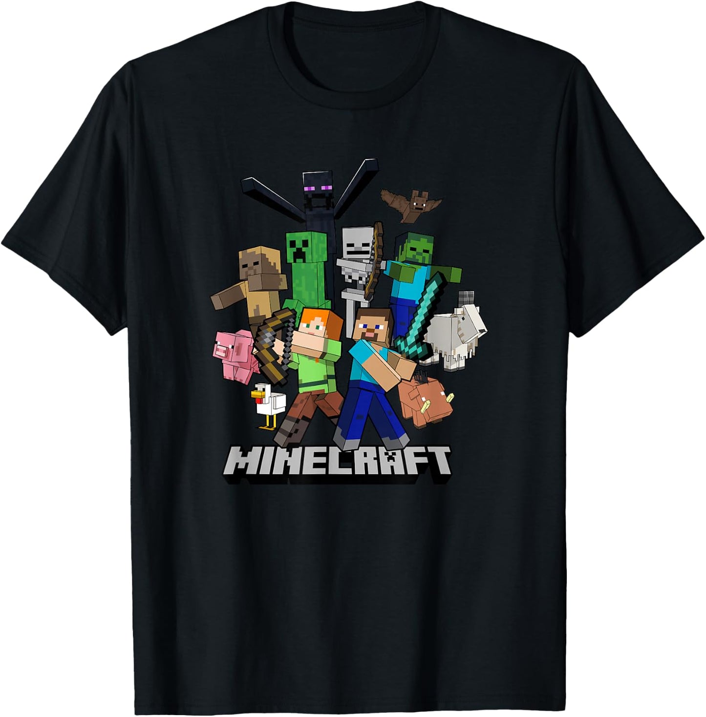 Minecraft Heroes & Enemies Group Shot T-Shirt - T-Shirt | Black