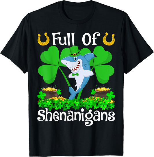 Blue Shark Full Of Shenanigans Blue Shark St. Patrick's Day T-Shirt - T-Shirt | Black