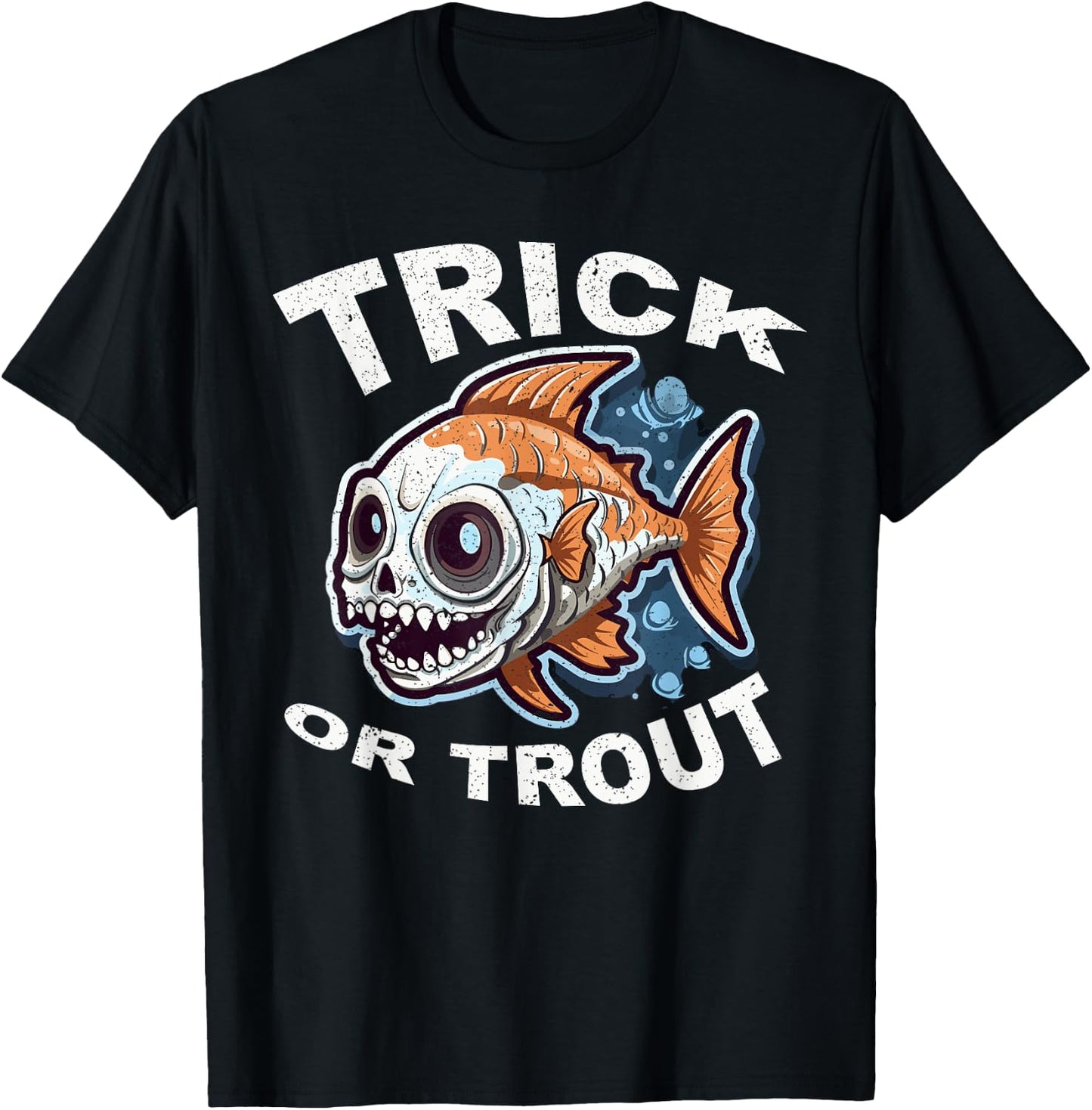 Fish Halloween Fishing Trick Or Treat Spooky Fisherman T-Shirt - T-Shirt | Black