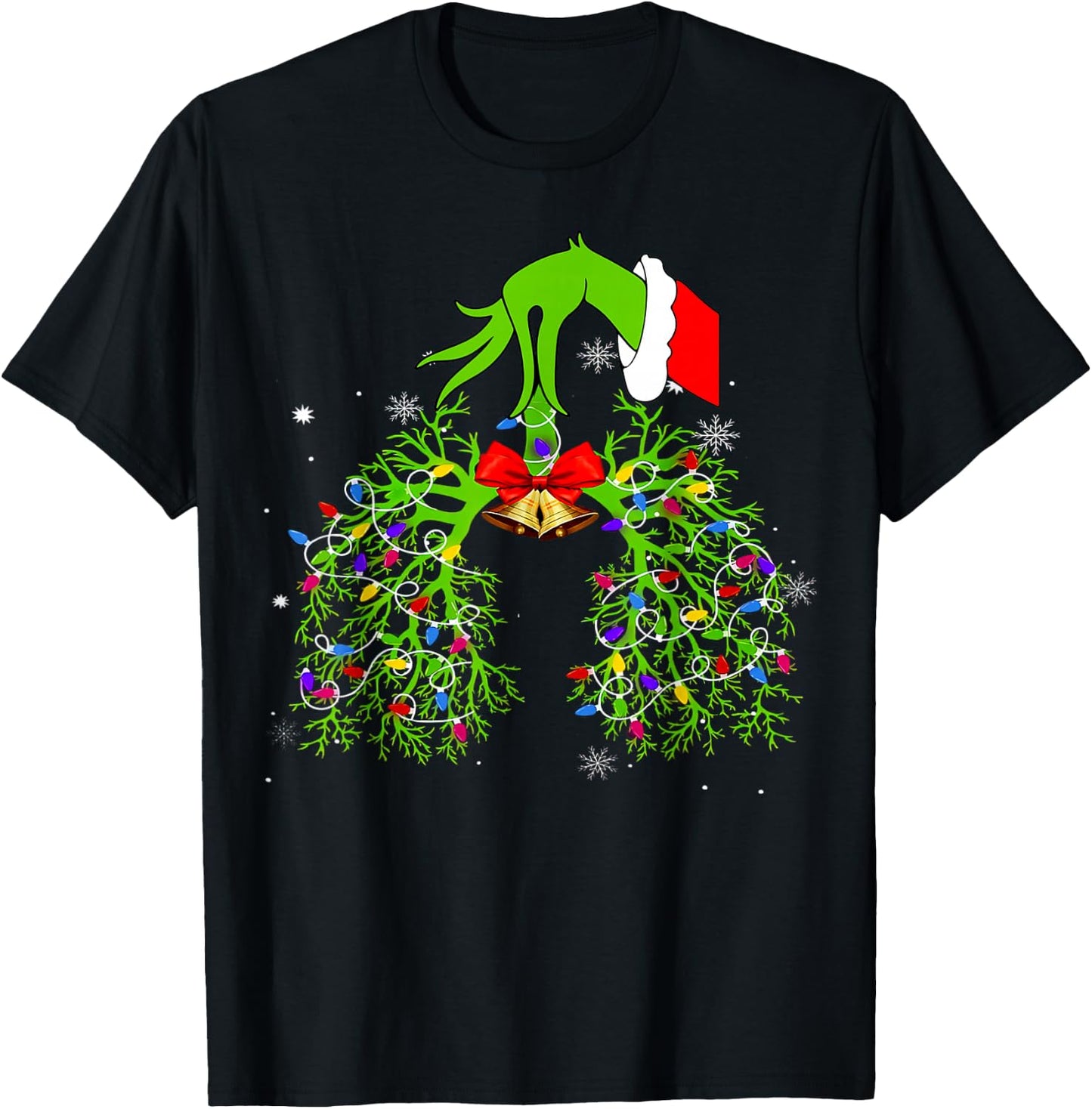 Christmas Nurse, Respiratory Therapist, Lung Xmas Lights T-Shirt - T-Shirt | Black