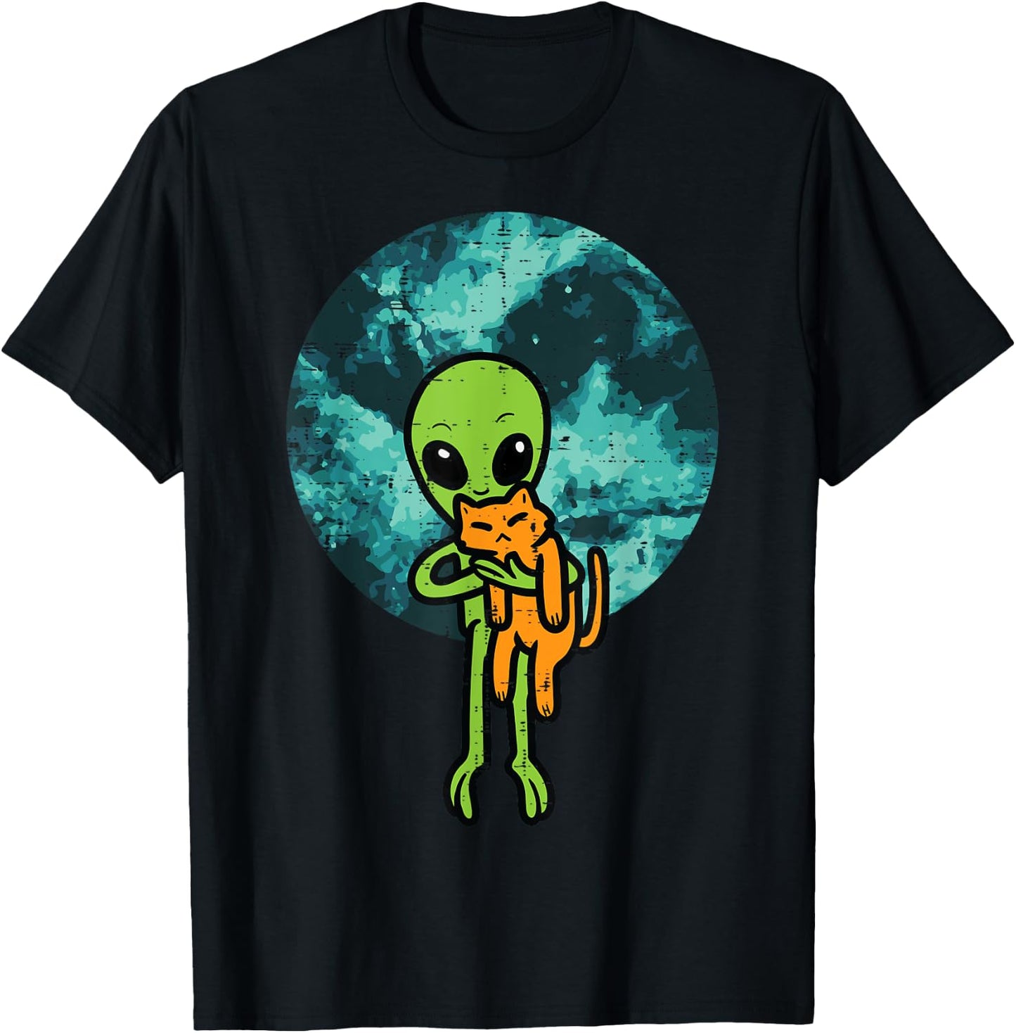 Alien And Cat Funny UFO Space Feline Pet Owner Men Women Kid T-Shirt - T-Shirt | Black