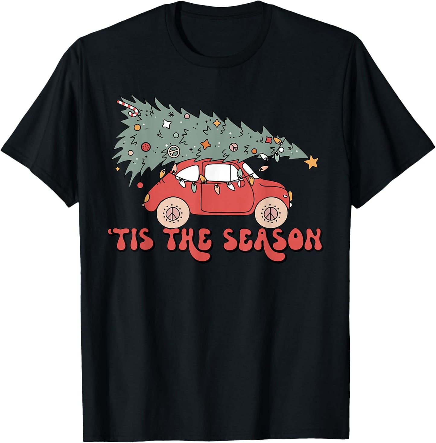Tis' the Season Christmas Red Truck Matching Pjs Pajamas T-Shirt - T-Shirt | Black