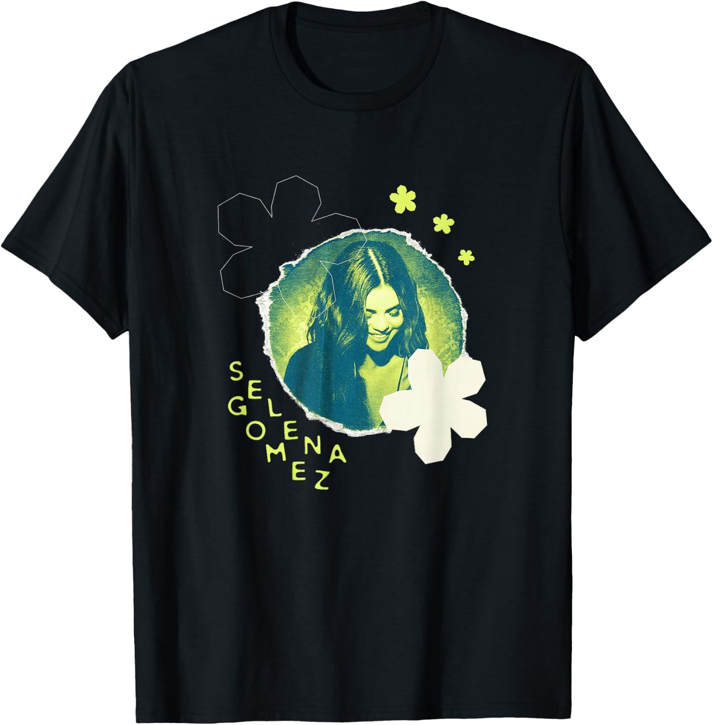 Official Selena Gomez Green Flower Photo T-Shirt - T-Shirt | Black