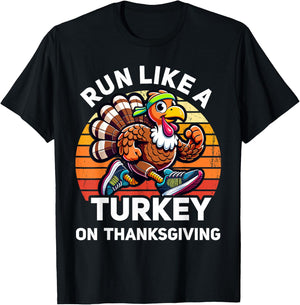 Run Like A Turkey On Thanksgiving Funny Turkey Trot Running T-Shirt - T-Shirt | Black
