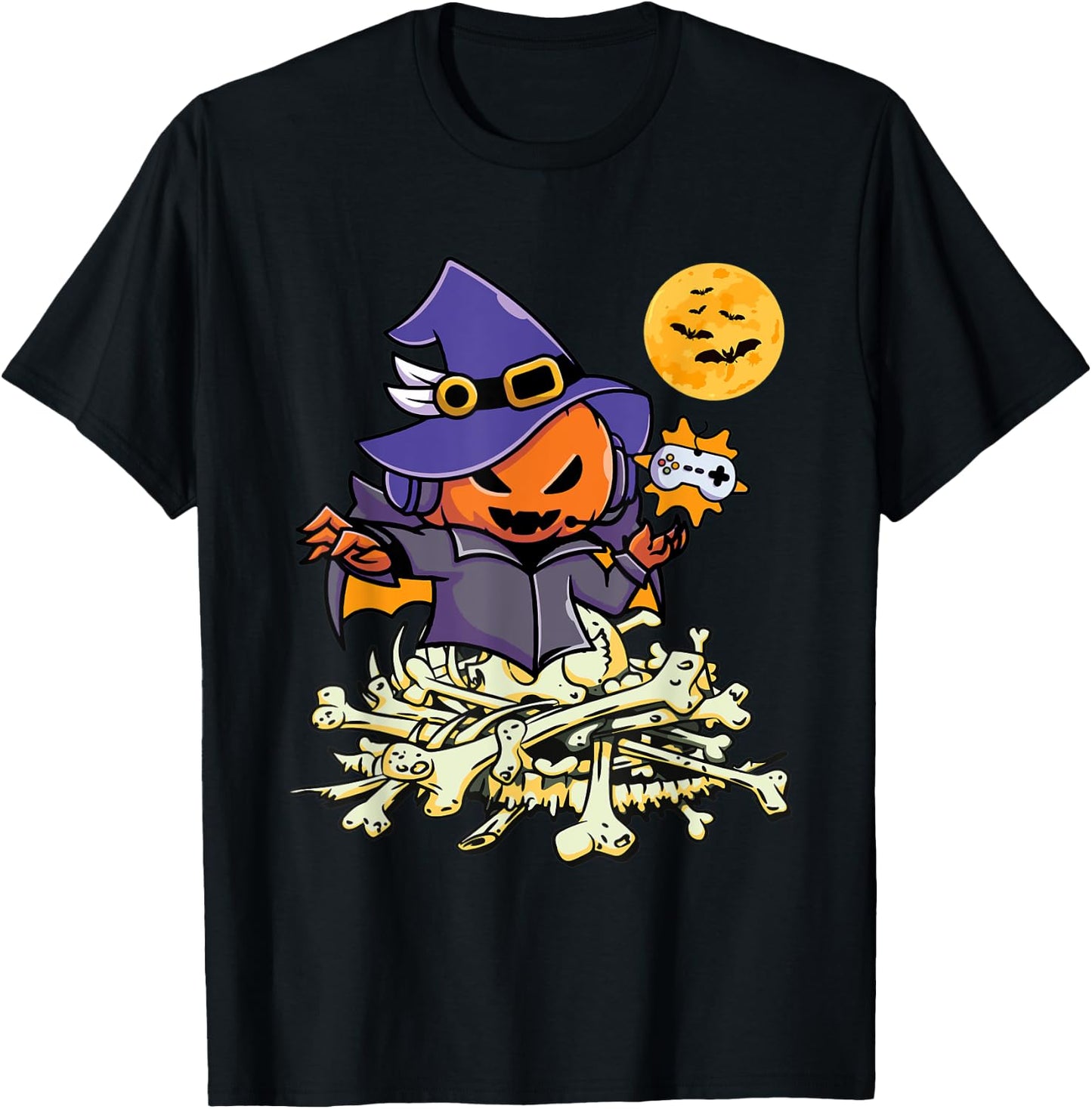 Halloween Pumpkin Gamer Ghost Wizard Boys Kids Teens Gaming T-Shirt - T-Shirt | Black