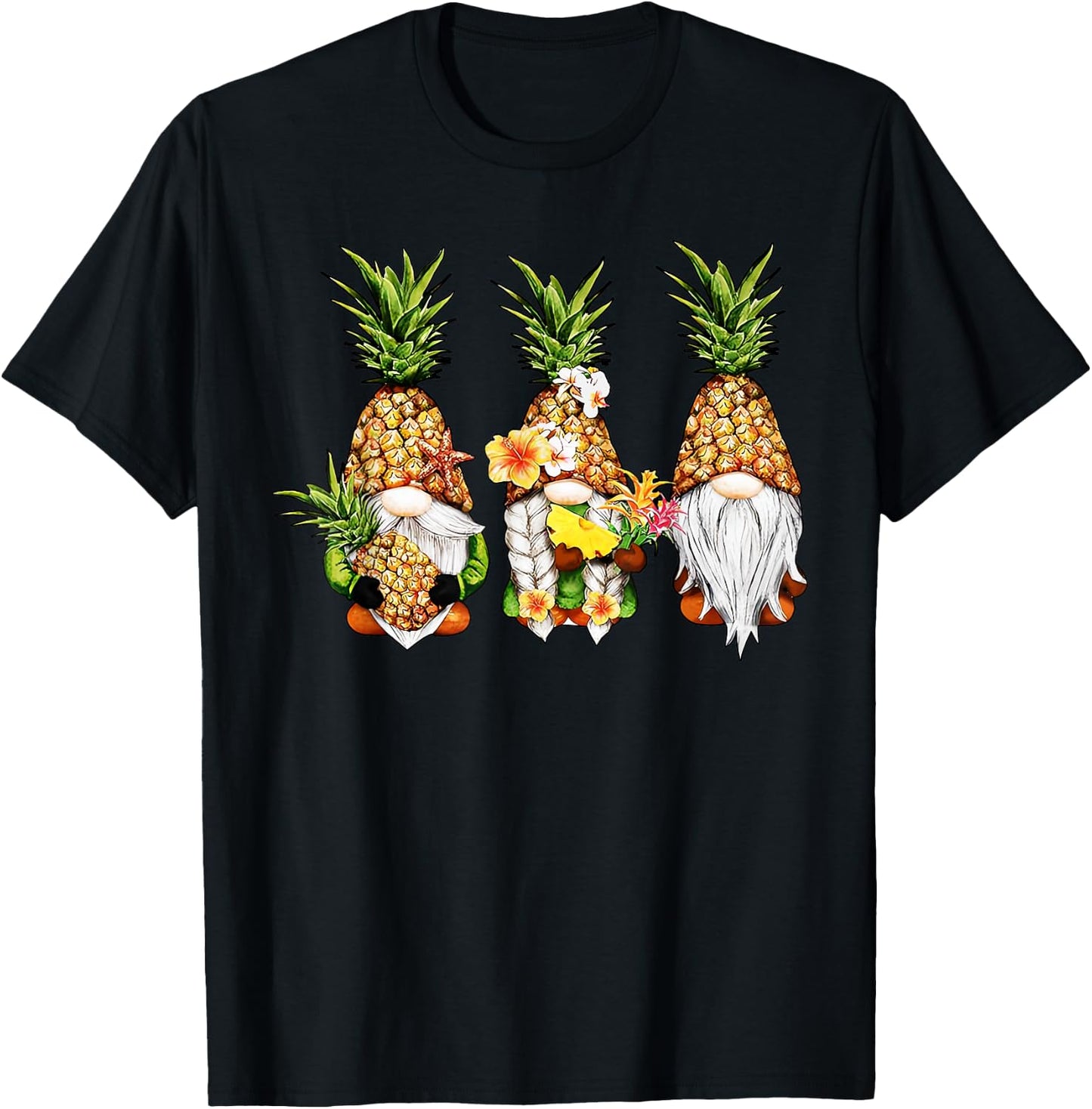 Pineapple Gnomes Beaches Summer Aloha Hawaii Hawaiian Women Girls Kids T-Shirt - T-Shirt | Black