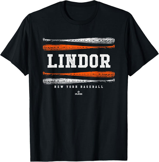 Vintage Baseball Bat Gameday Francisco Lindor New York MLBPA T-Shirt - T-Shirt | Black
