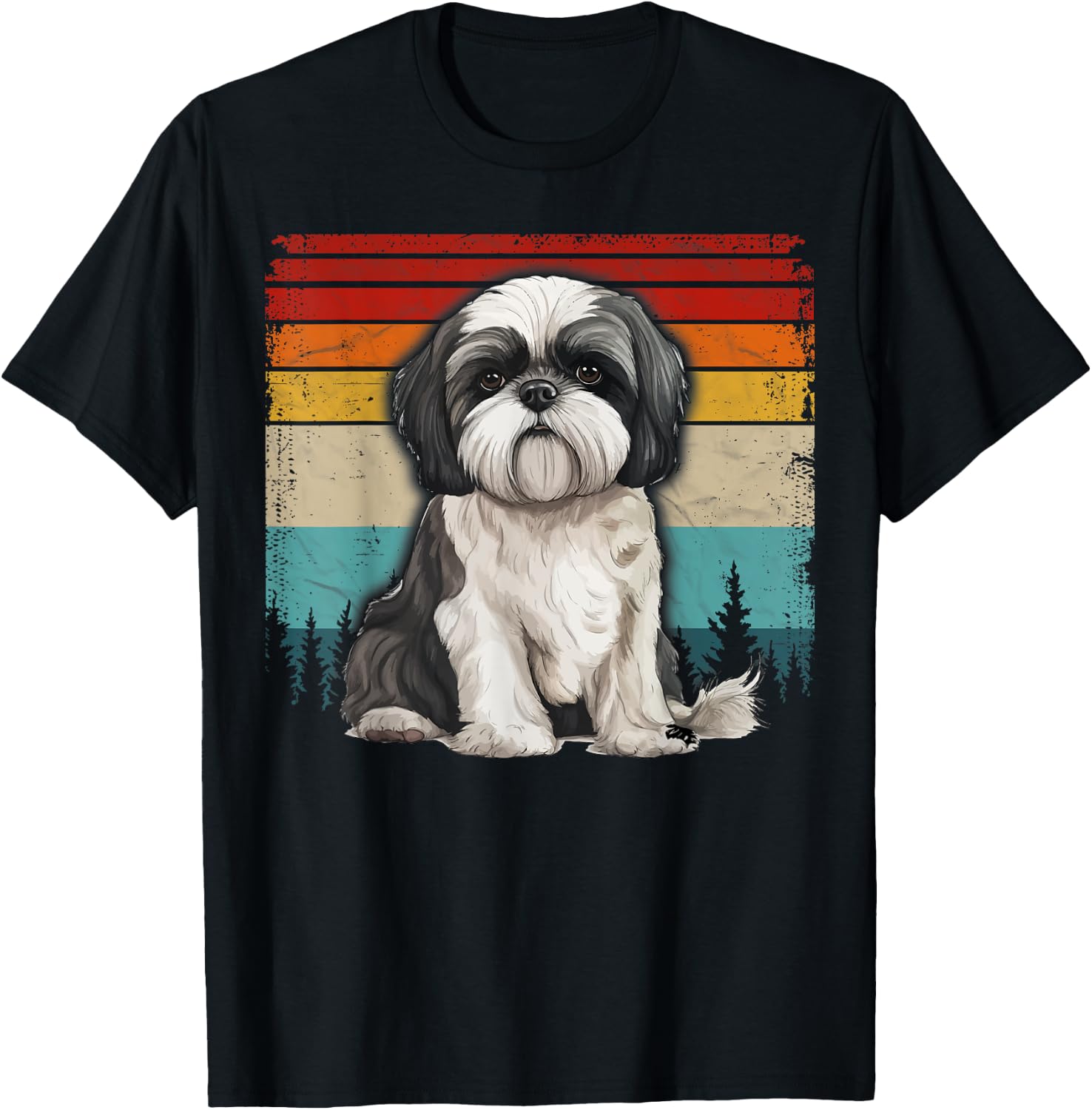 Shih Tzu Dog Vintage Style Distressed Retro Shih Tzu Women Kids T-Shirt - T-Shirt | Black