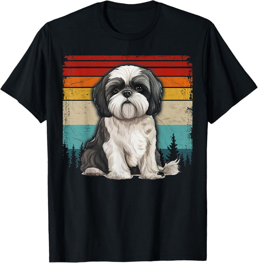Shih Tzu Dog Vintage Style Distressed Retro Shih Tzu Women Kids T-Shirt - T-Shirt | Black