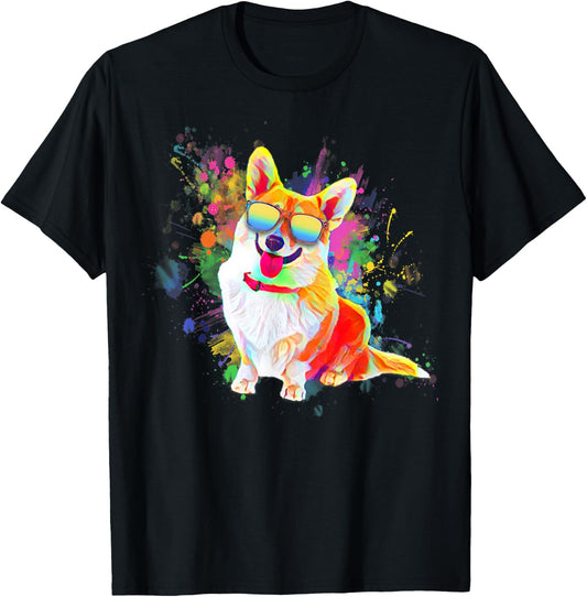 Colorful Retro Corgi Dog Lover Gear , Women & Kids T-Shirt - T-Shirt | Black