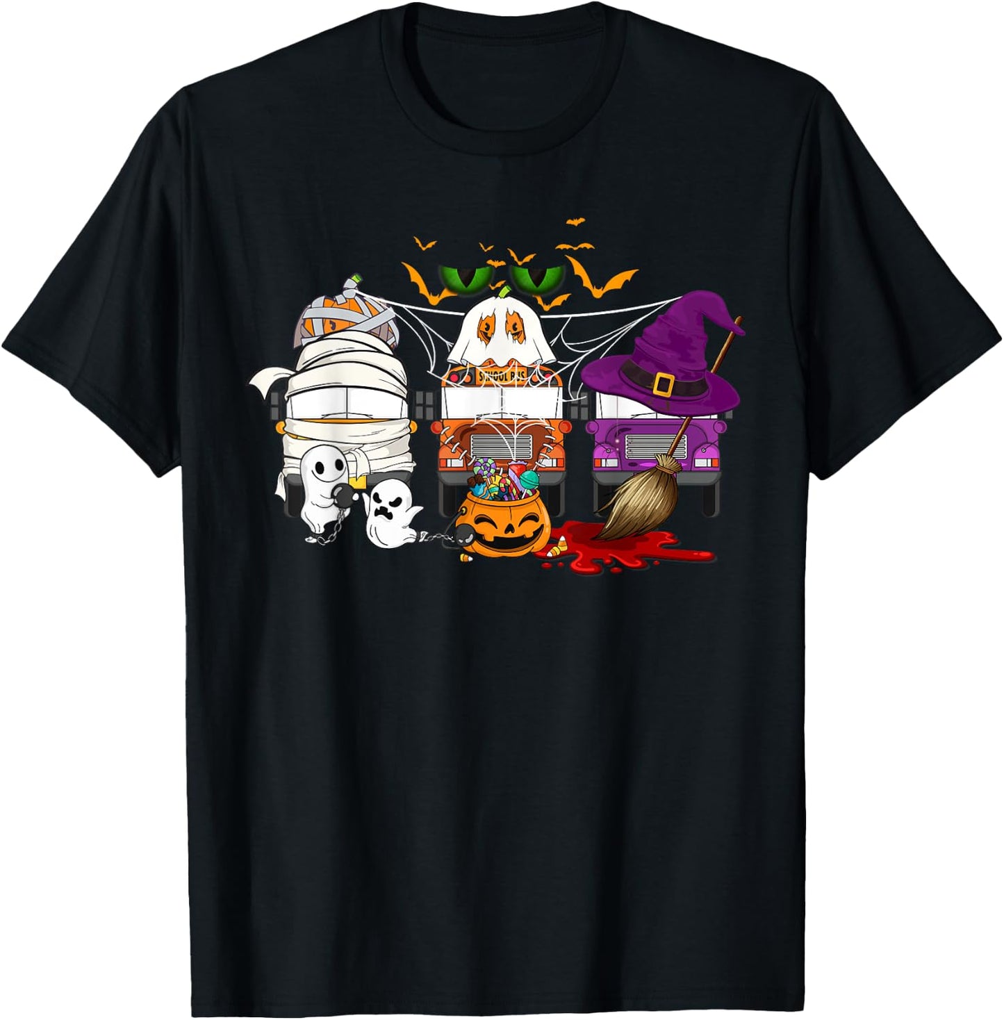School Bus Halloween Costume Bus Driver Mummy Ghost Witch T-Shirt - T-Shirt | Black