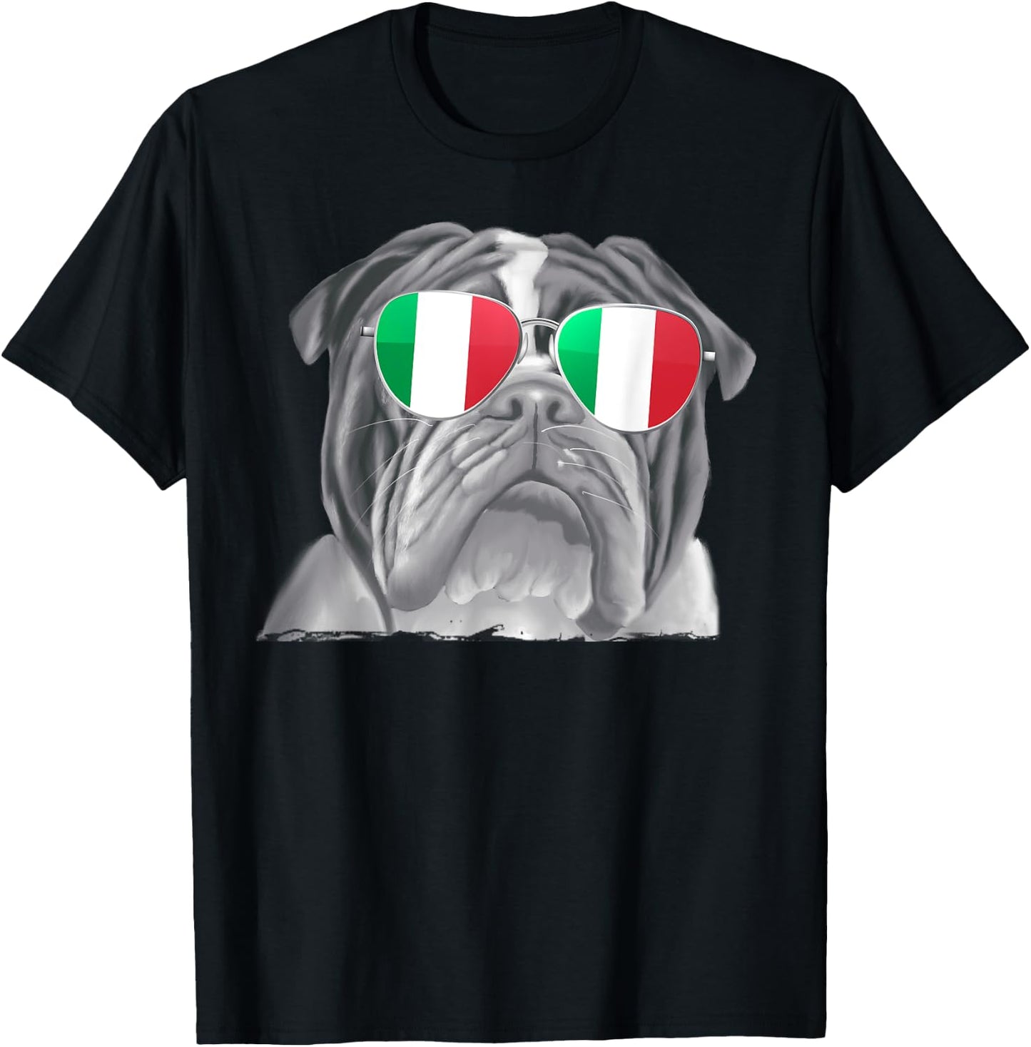 Bulldog Dog Italy Flag Sunglasses T-Shirt - T-Shirt | Black