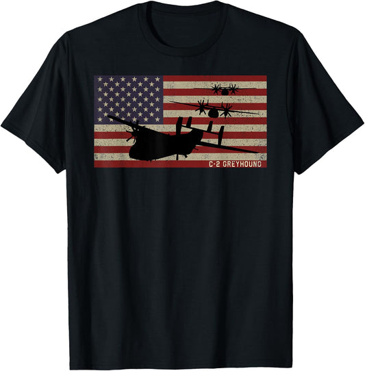 C-2 Greyhound Cargo Plane Vintage American Flag T-Shirt - T-Shirt | Black