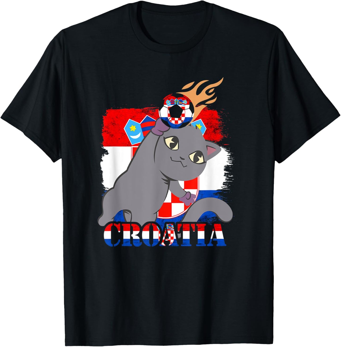 Croatian Flag Cat Croatian Soccer Croatian Roots Croatia T-Shirt - T-Shirt | Black