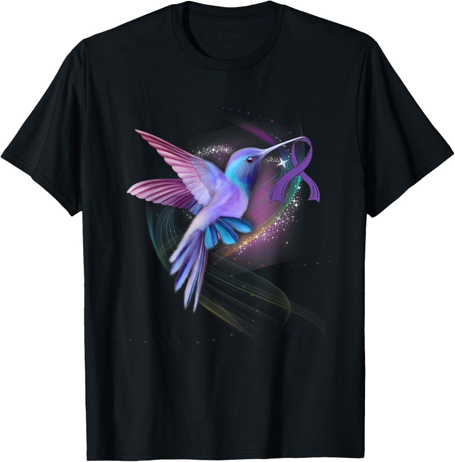 Hummingbird Purple Ribbon Pancreatic Cancer Awareness Month T-Shirt - T-Shirt | Black