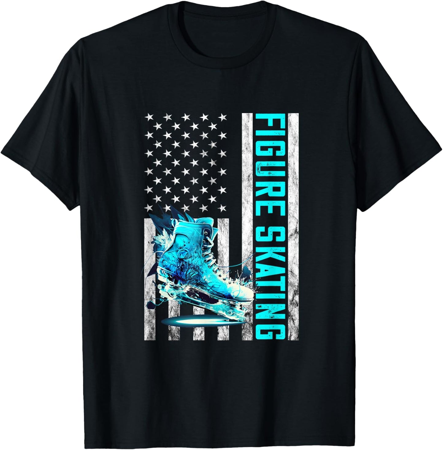 Figure Skating Vintage America USA Flag Shoe Figure Skater T-Shirt - T-Shirt | Black