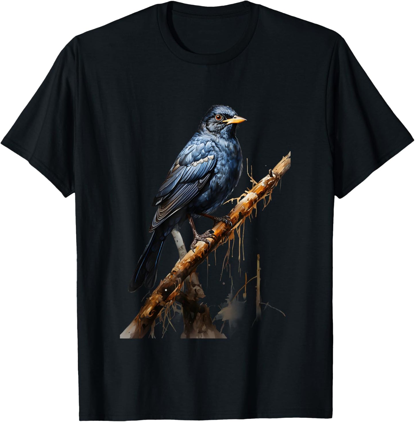 Realistic Blackbird Gift Nature Trees Birds T-Shirt - T-Shirt | Black