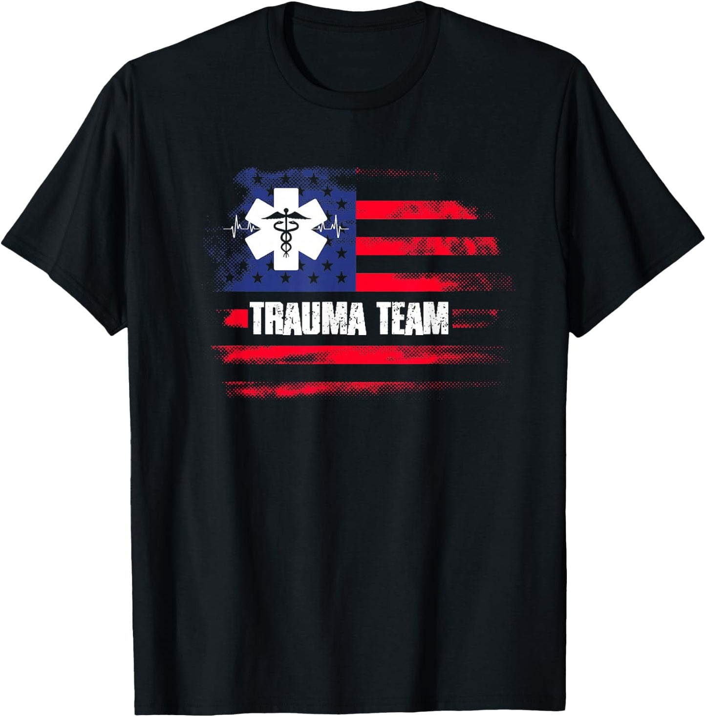 Trauma Team US Flag | Emergency Nurse | Traumatology T-Shirt - T-Shirt | Black