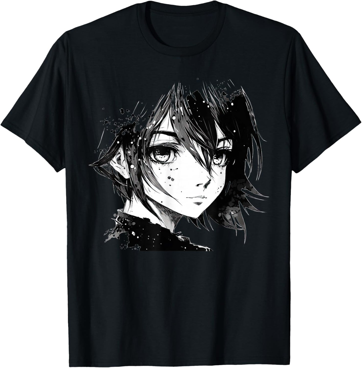 Anime Girl Anime Eyes Ink Art Sketch Drawing for Girls Teens T-Shirt - T-Shirt | Black