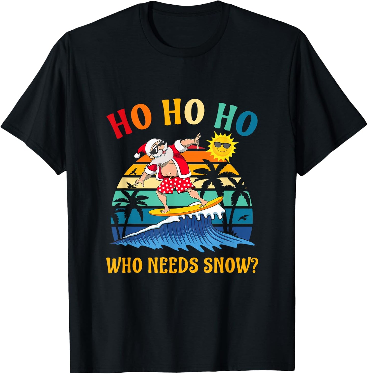 Funny Santa Surfing Summer Beach Vacation Women Kids T-Shirt - T-Shirt | Black