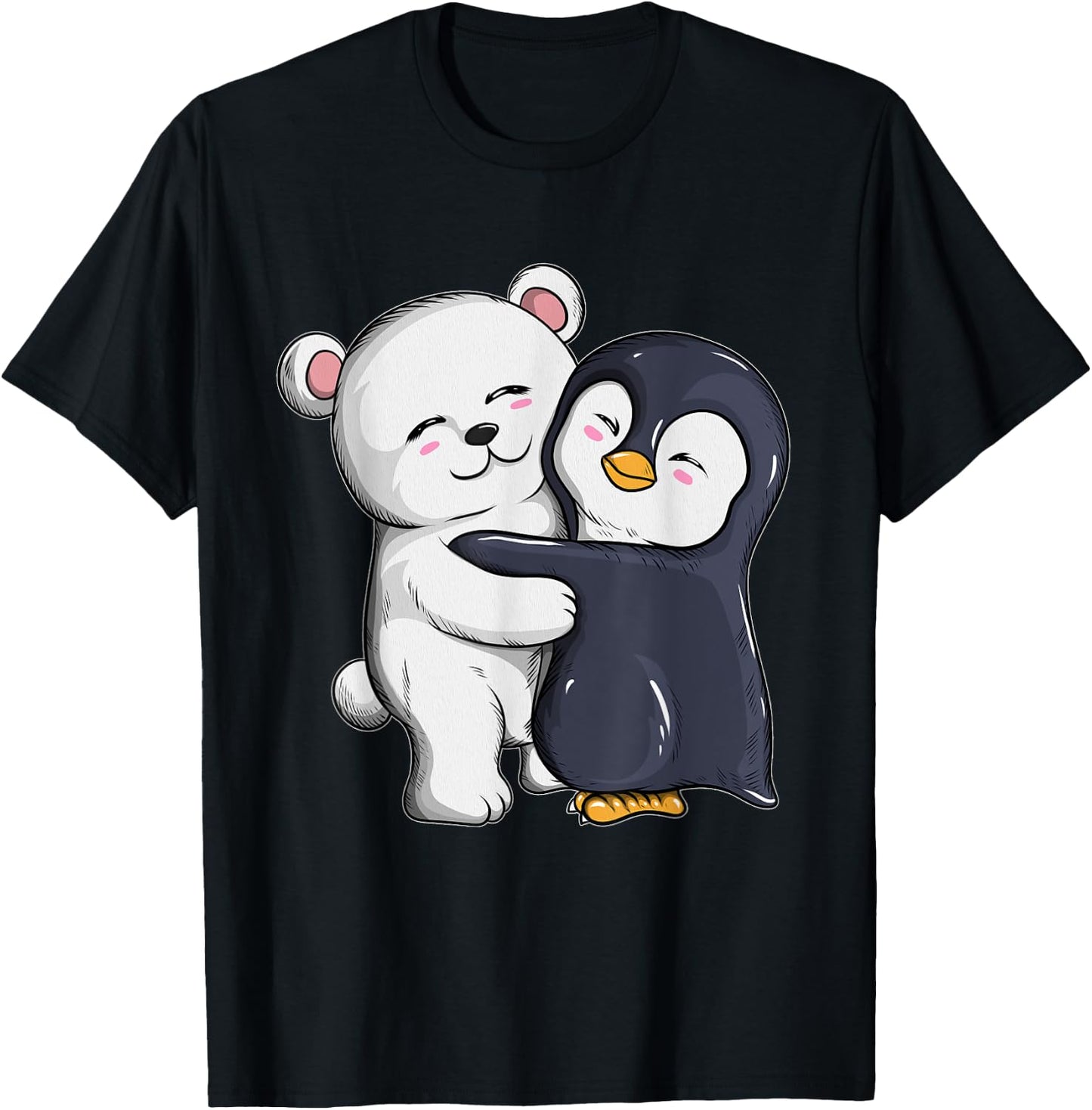 Cute Polar Bear Penguin Hugs Hugs Penguins Polar Bears T-Shirt - T-Shirt | Black