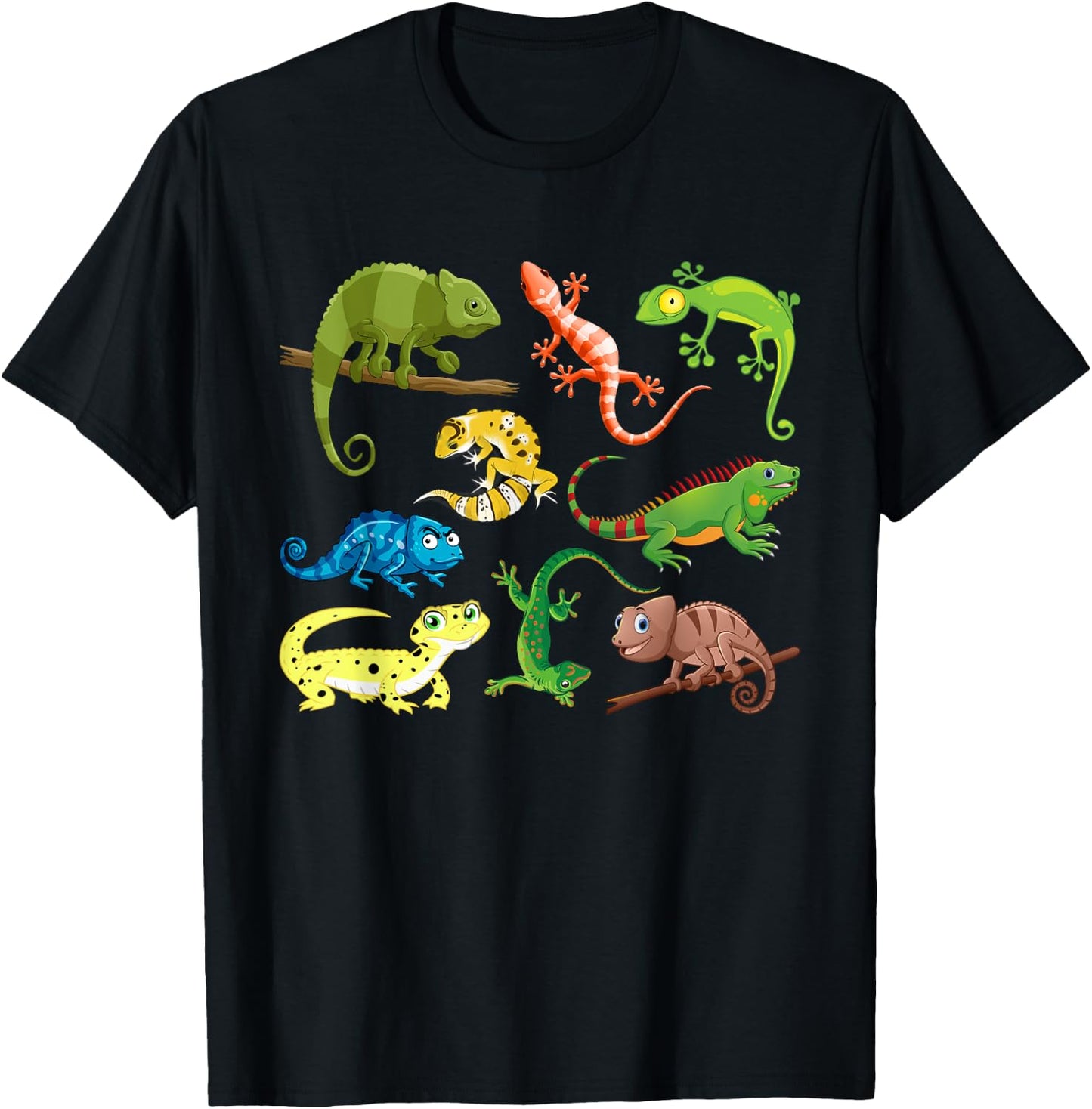 Lizards Collage Reptile Types Of Lizards Cool Lizards Lover T-Shirt - T-Shirt | Black