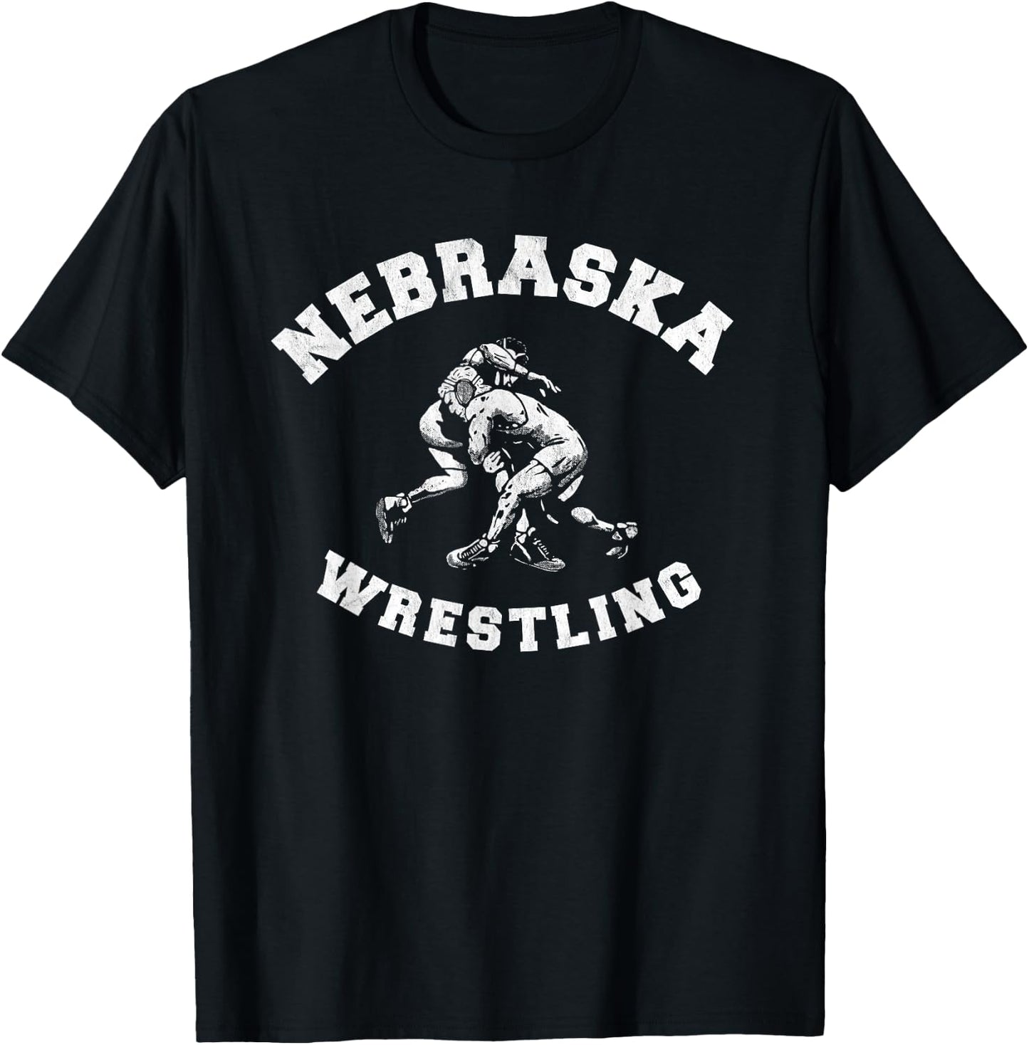 Nebraska Wrestling 80s Distressed Retro Freestyle Wrestlers T-Shirt - T-Shirt | Black