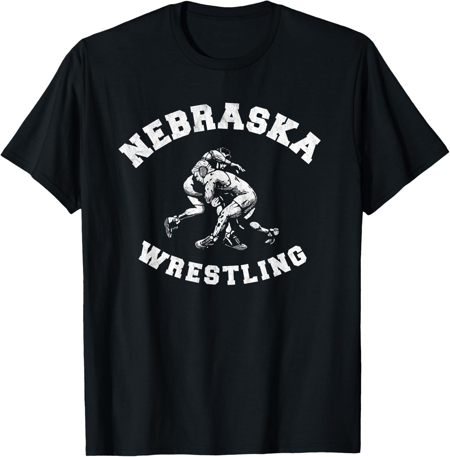 Nebraska Wrestling 80s Distressed Retro Freestyle Wrestlers T-Shirt - T-Shirt | Black