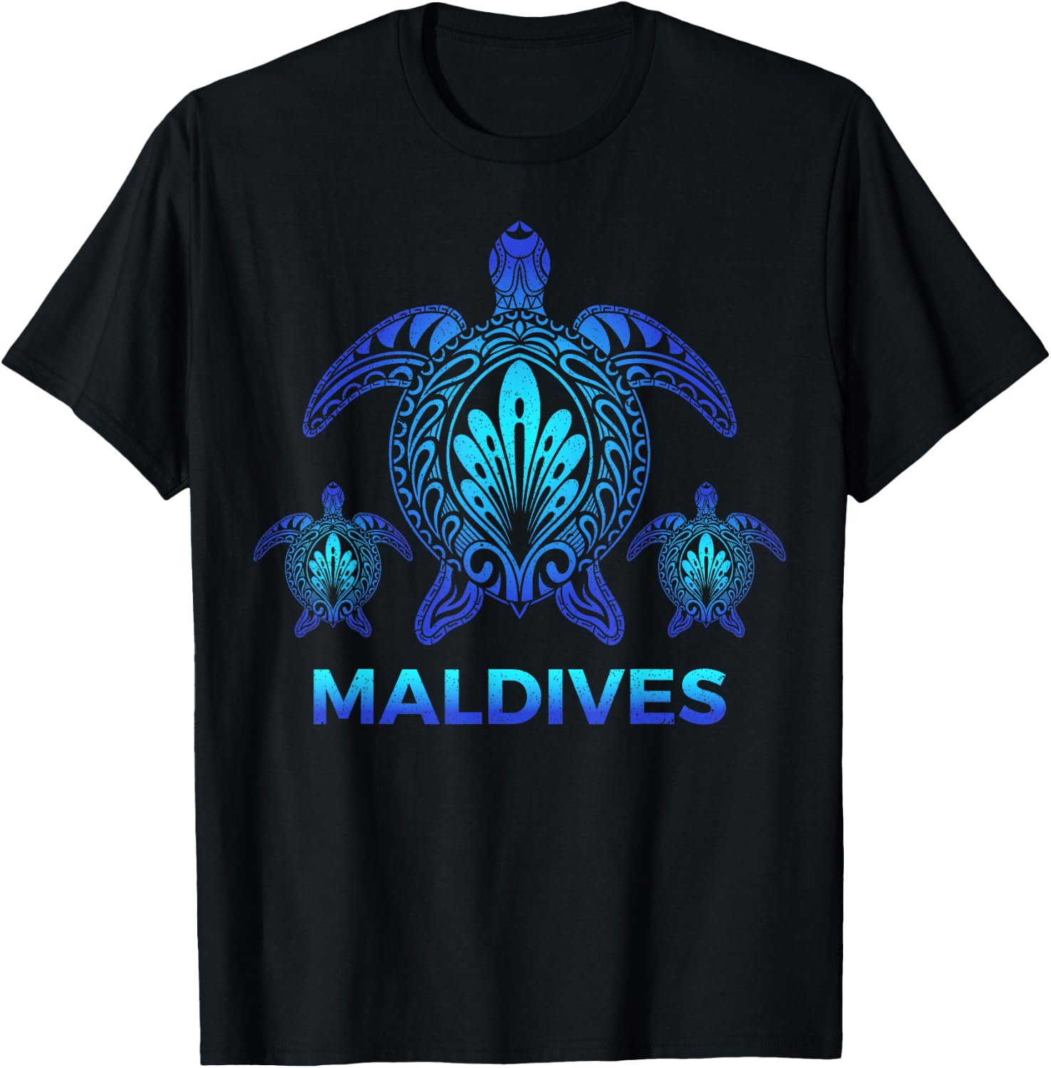 Vintage Maldives Ocean Blue Sea Turtle Souvenirs T-Shirt - T-Shirt | Black