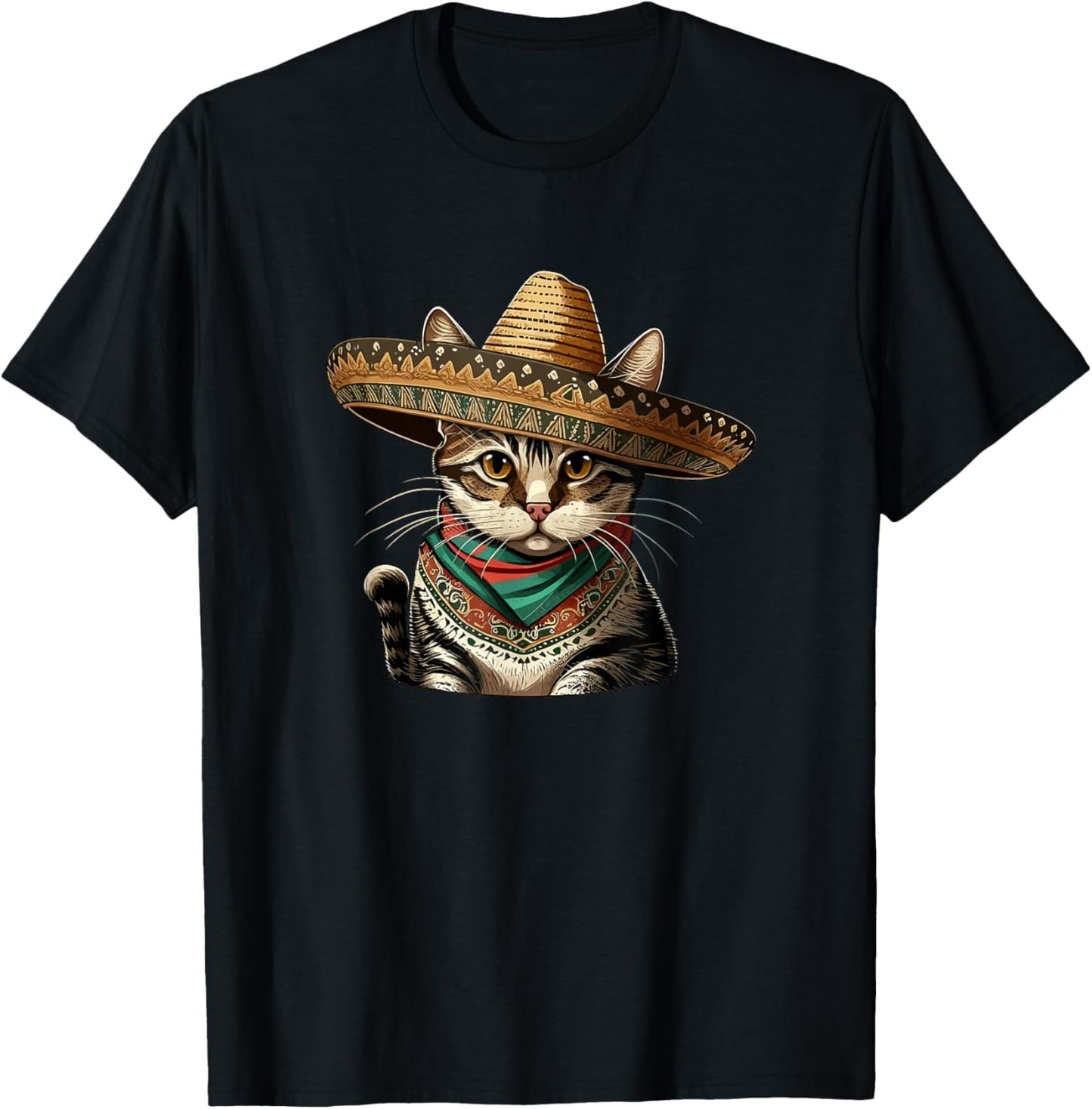 Cinco De Mayo Cat Party Mexican Sombrero Cat Lover Men Women T-Shirt - T-Shirt | Black