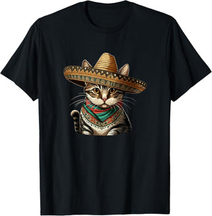 Cinco De Mayo Cat Party Mexican Sombrero Cat Lover Men Women T-Shirt - T-Shirt | Black