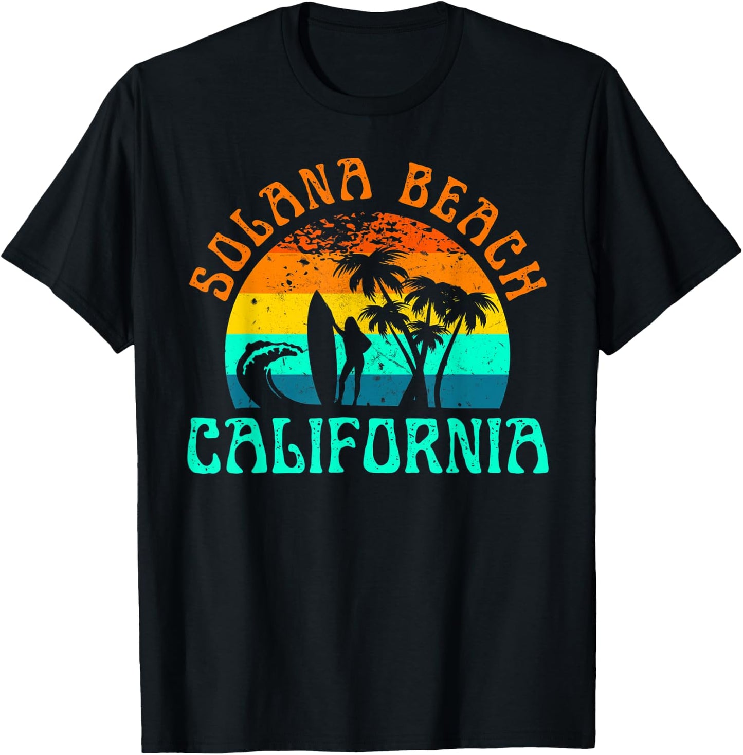 Solana Beach California Surf Summer Vacation Vintage T-Shirt - T-Shirt | Black