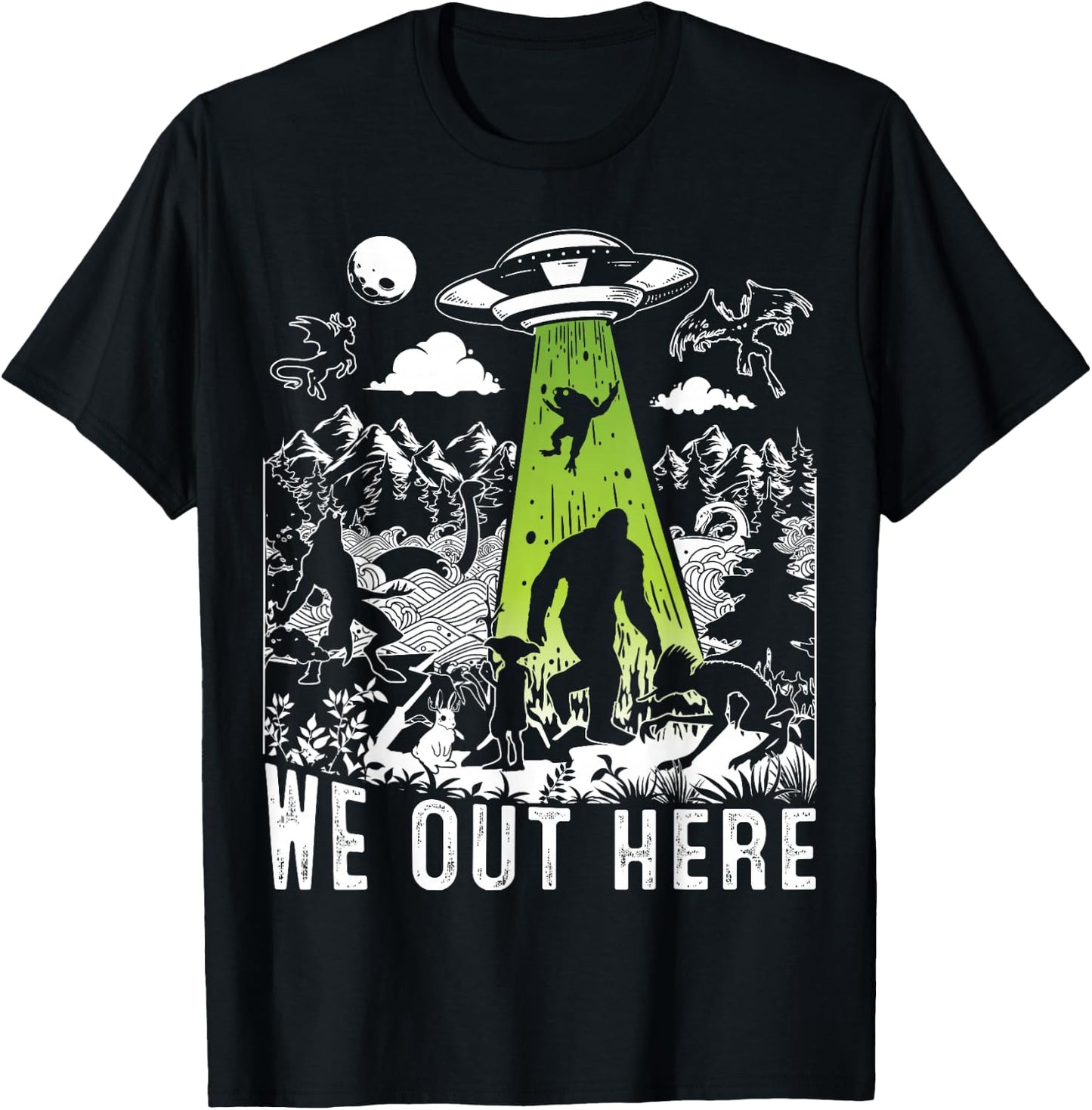 Mythical Creatures Abduction Vibrant Design of Local Legends T-Shirt - T-Shirt | Black