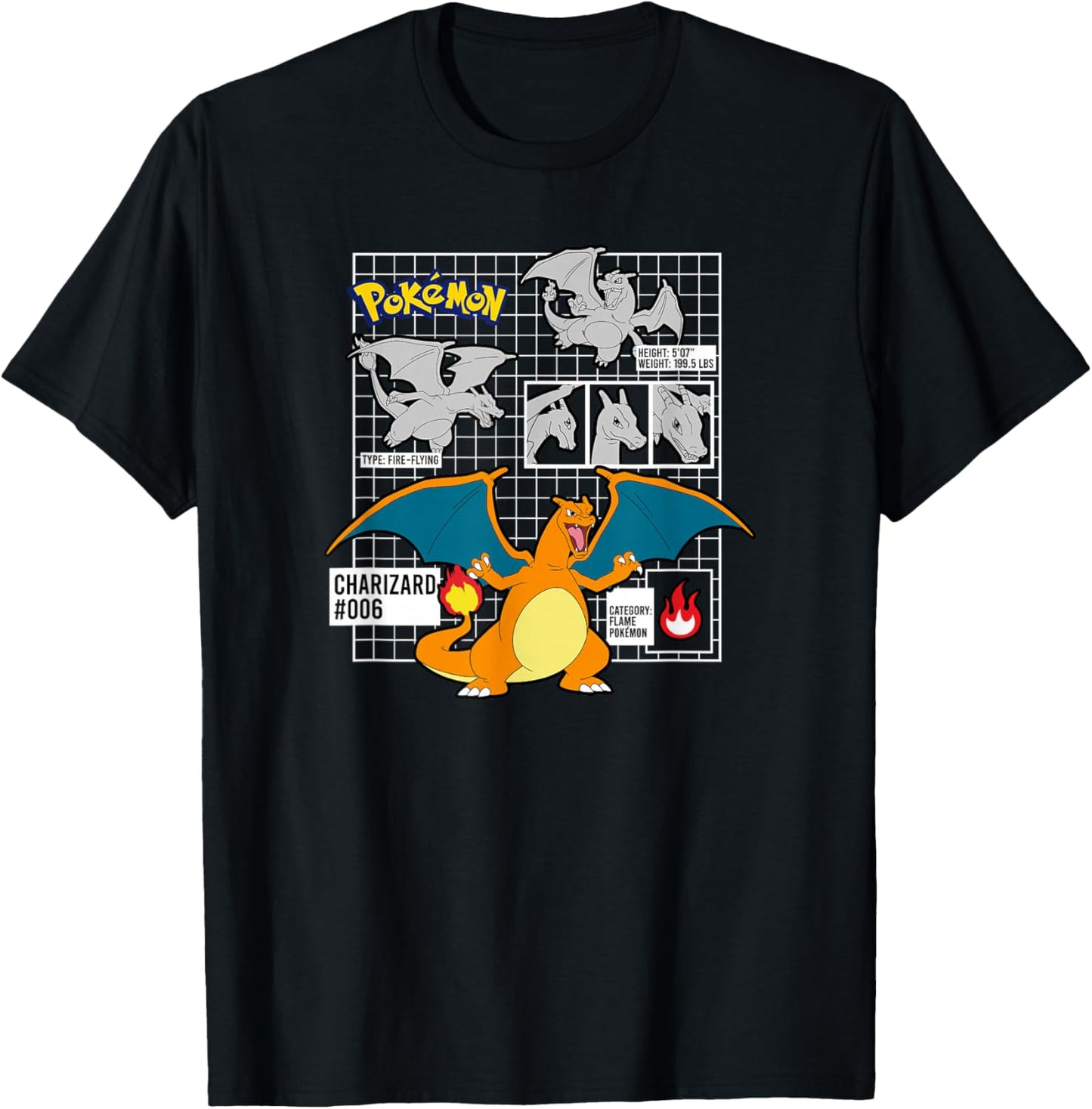 Pokémon Charizard 006 Schematic Poster T-Shirt - T-Shirt | Black