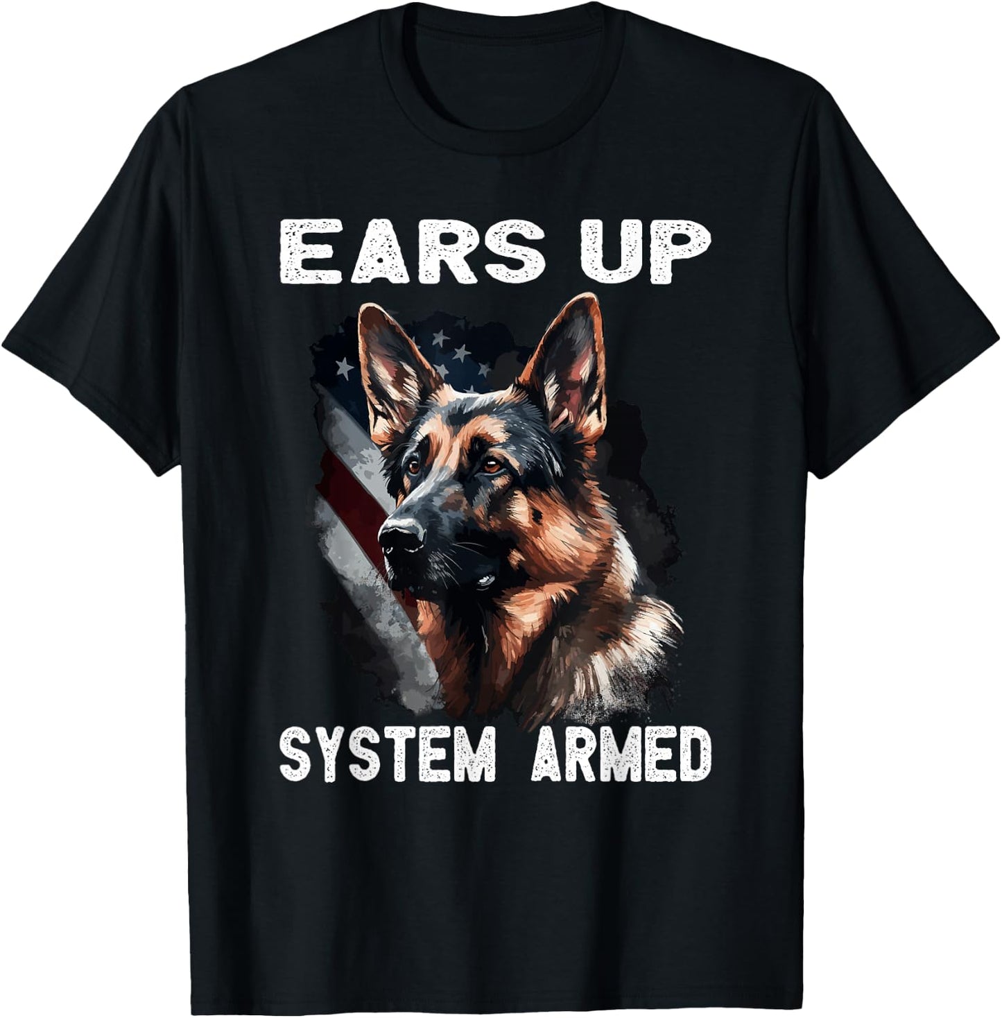 USA Flag with German Shepherd T-Shirt - T-Shirt | Black
