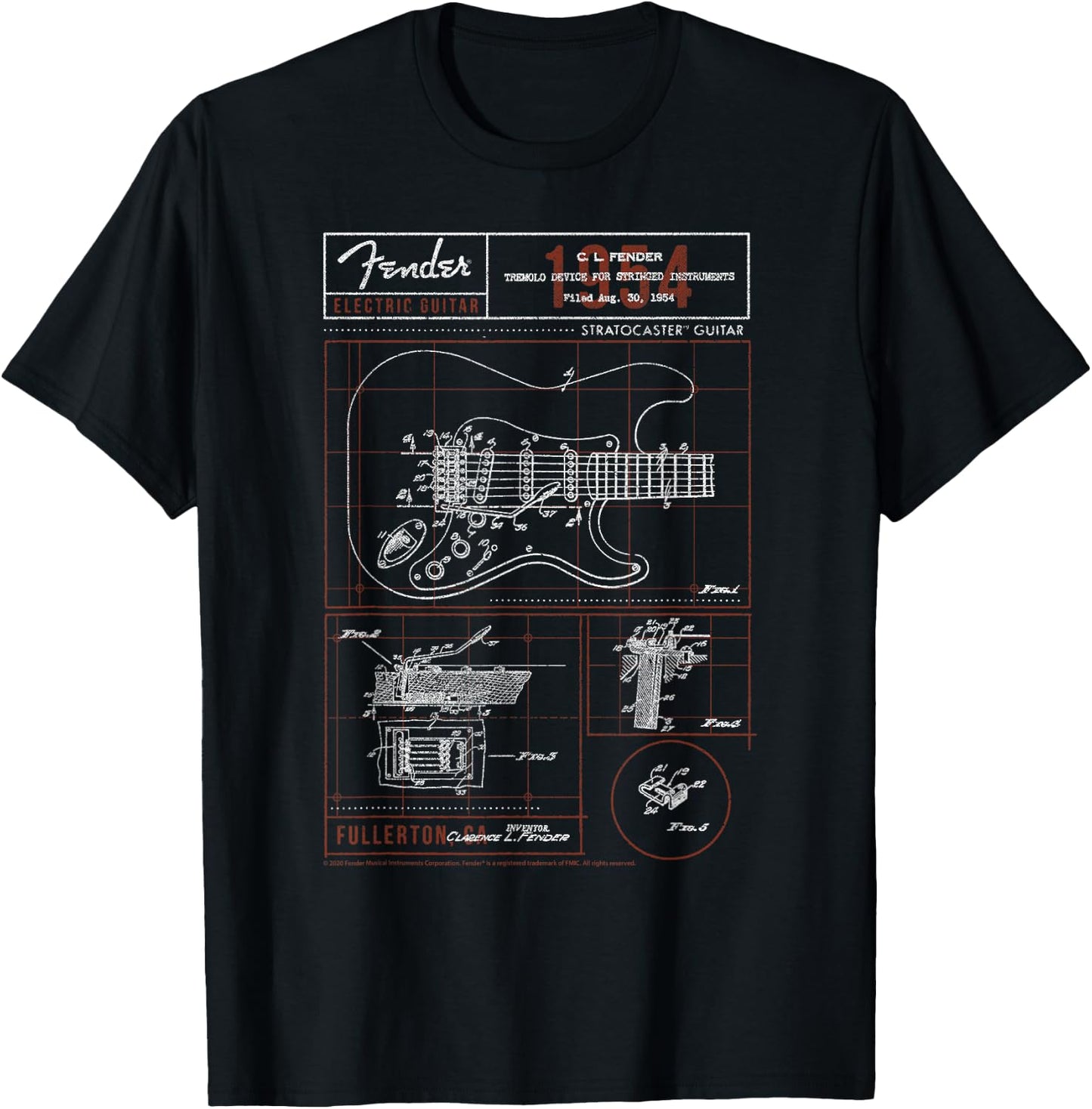 Fender Stratocaster Diagram Boxes Guitar T-Shirt - T-Shirt | Black