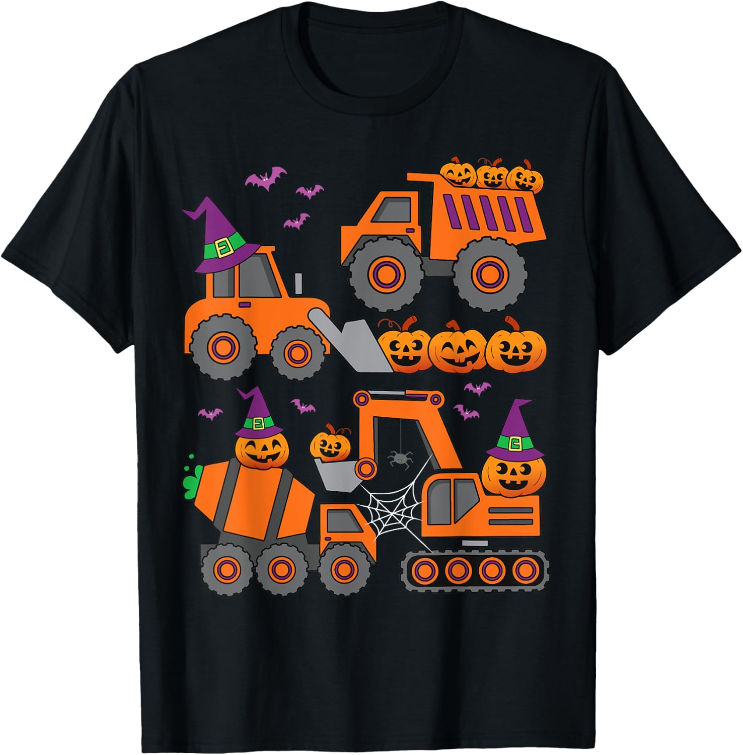 Pumpkin Halloween Construction Vehicle Excavator Truck Kids T-Shirt - T-Shirt | Black