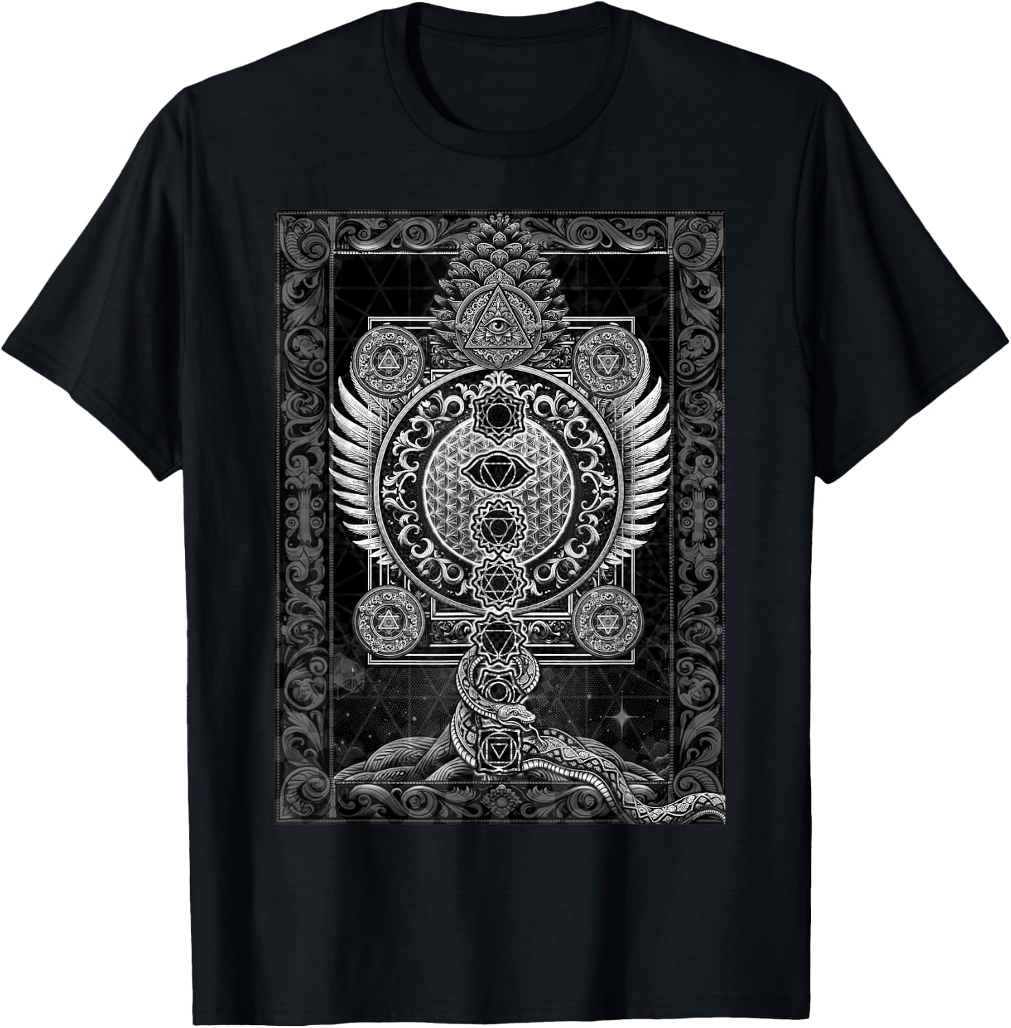 Sacred Geometry Esoteric Spiritual Psychedelic Flower Occult T-Shirt - T-Shirt | Black
