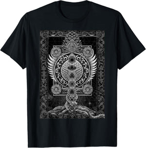 Sacred Geometry Esoteric Spiritual Psychedelic Flower Occult T-Shirt - T-Shirt | Black