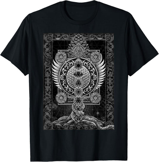 Sacred Geometry Esoteric Spiritual Psychedelic Flower Occult T-Shirt - T-Shirt | Black
