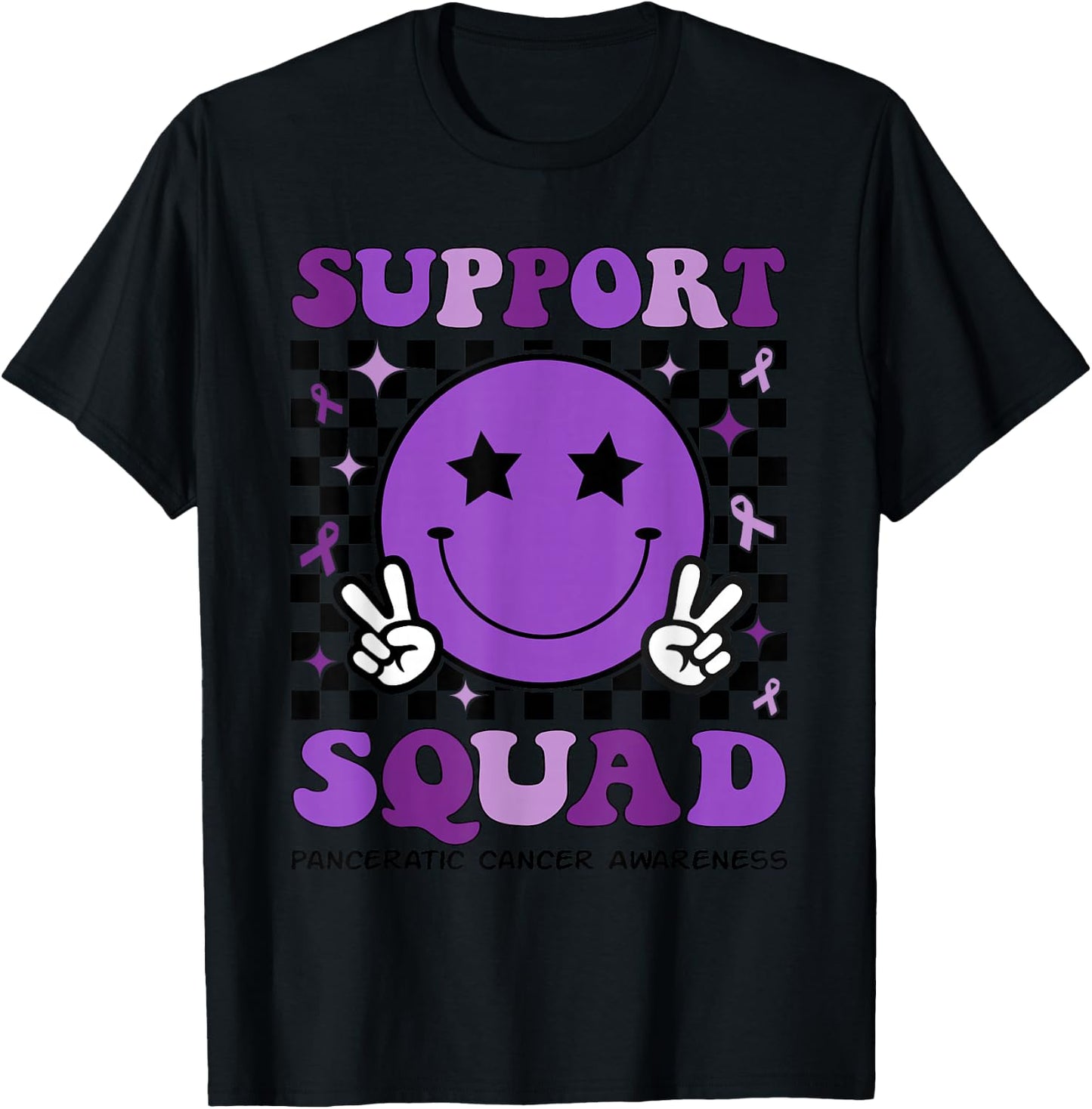 Support Squad Purple Ribbon Pancreatic Cancer Awareness T-Shirt - T-Shirt | Black