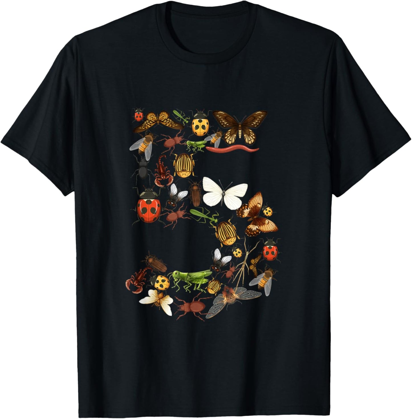 Kids 5th Birthday Bugs Insects Beetles Boys Girls 5 Year Old T-Shirt - T-Shirt | Black