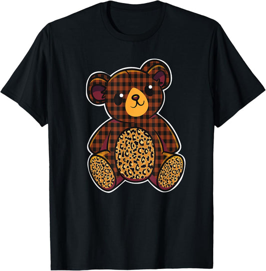 Cute Checkered Brown Teddy Bear T-Shirt - T-Shirt | Black