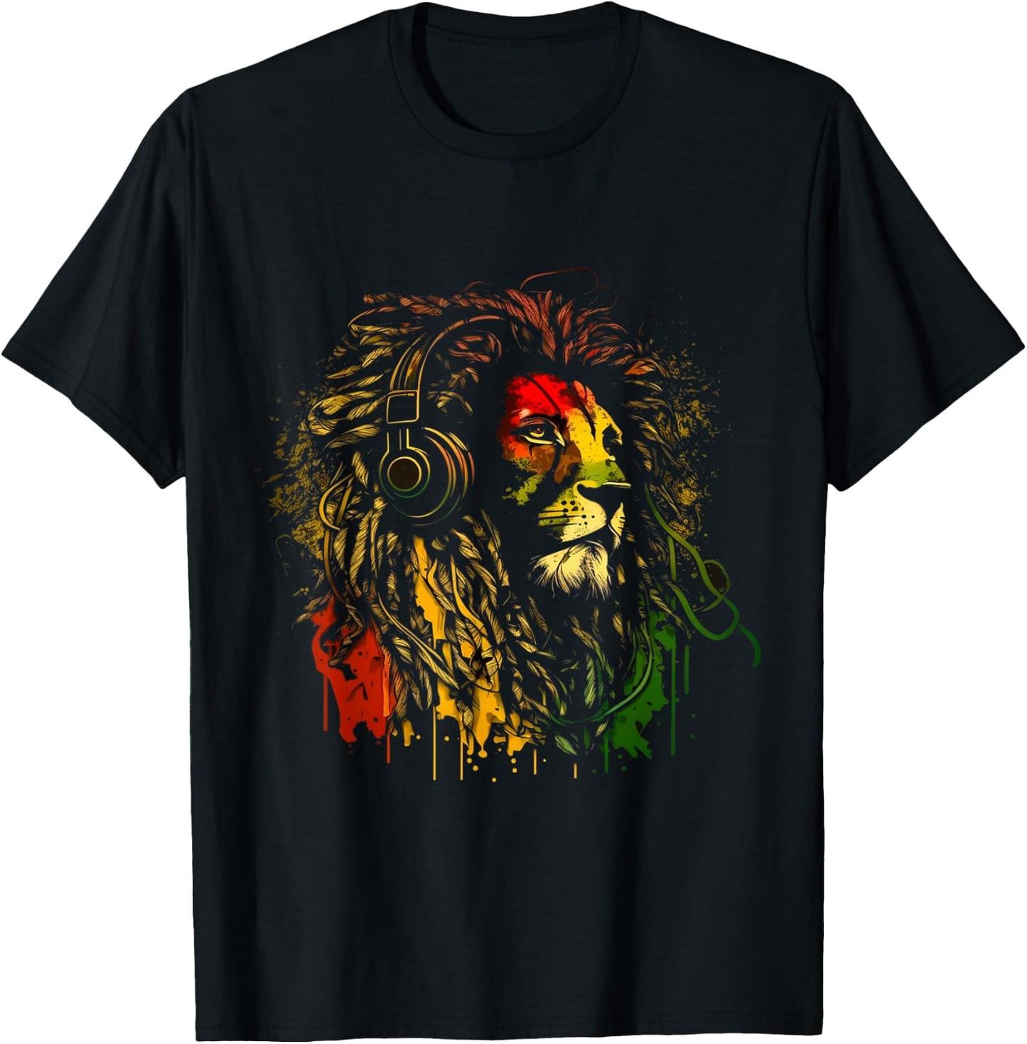 Rasta Reggae Lion of Judah Jamaican Roots Rastafarian Lion T-Shirt - T-Shirt | Black
