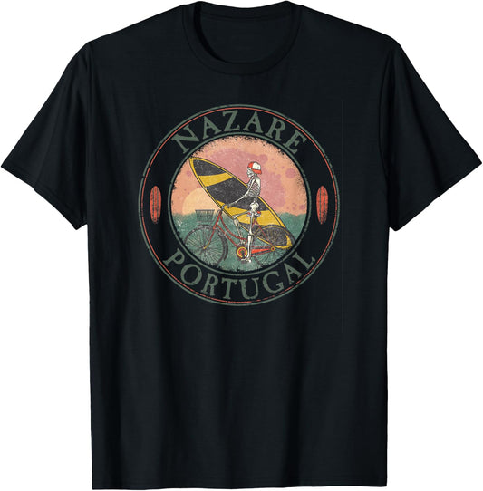 Nazare Surfer I Portugal Retro I Surfing I Nazare Surf T-Shirt - T-Shirt | Black