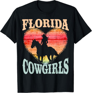 Florida Cowgirls Girl Riding Horse Silhouette Ombre Heart T-Shirt - T-Shirt | Black