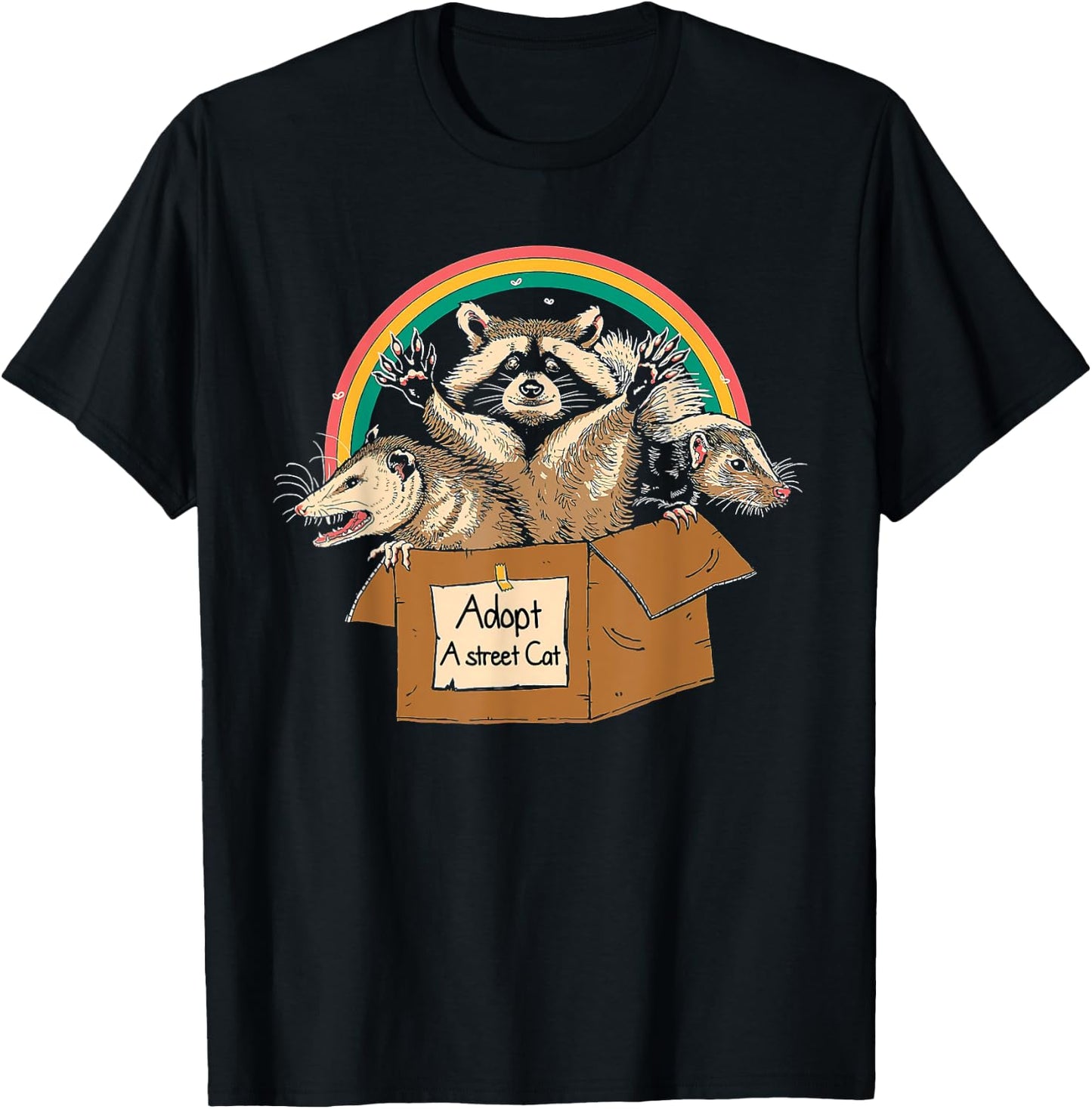 Vintage Adopt A Street Cat Shirt Funny Opossum Raccoon Skunk T-Shirt - T-Shirt | Black
